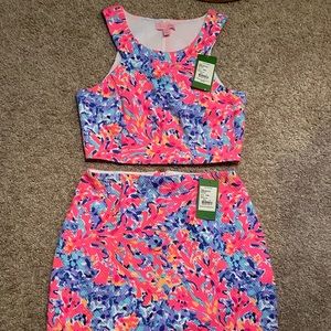 NWT LillyPulitzer two piece set skirt and top pink